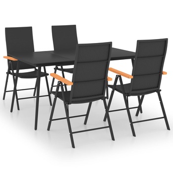 Set mobilier de gradina cu 5 piese vidaXL, Poliratan, 150 x 90 x 74 cm, Negru/Maro Set mobilier de gradina cu 5 piese vidaXL, Poliratan, 150 x 90 x 74 cm, Negru/Maro