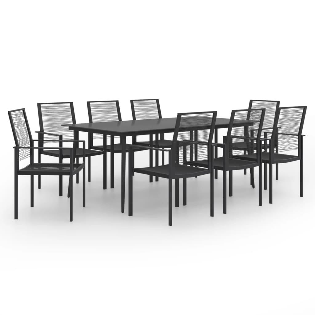 Set mobilier de gradina/exterior cu 9 piese vidaXL, Otel, 190 x 90 x 74 cm/60 x 55 x 90 cm, Negru