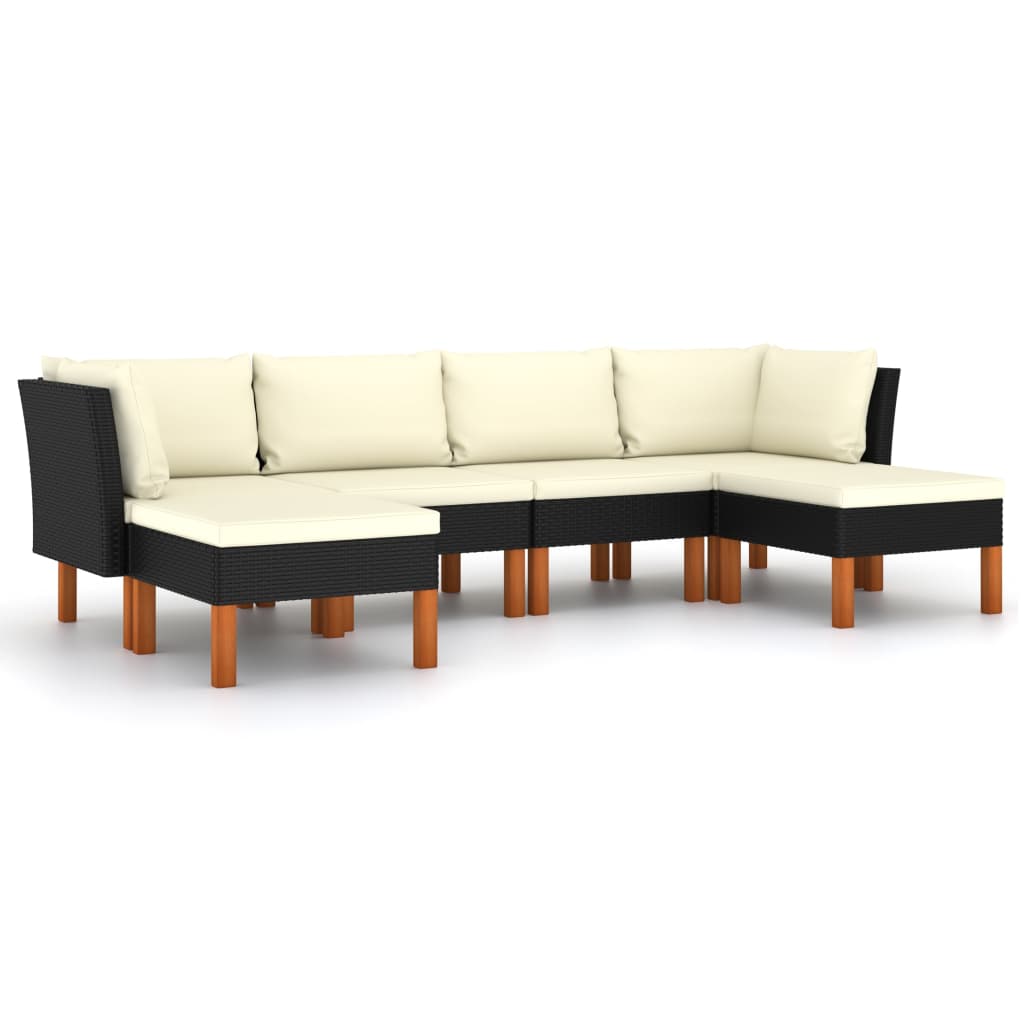 Set mobilier de gradina/exterior din 6 piese cu perne vidaXL, Poliratan, Negru/Crem