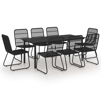 Set mobilier de gradina cu 9 piese vidaXL, Poliratan, 190 x 90 x 74 cm/66.5 x 53.5 x 90 cm, Negru Set mobilier de gradina cu 9 piese vidaXL, Poliratan, 190 x 90 x 74 cm/66.5 x 53.5 x 90 cm, Negru