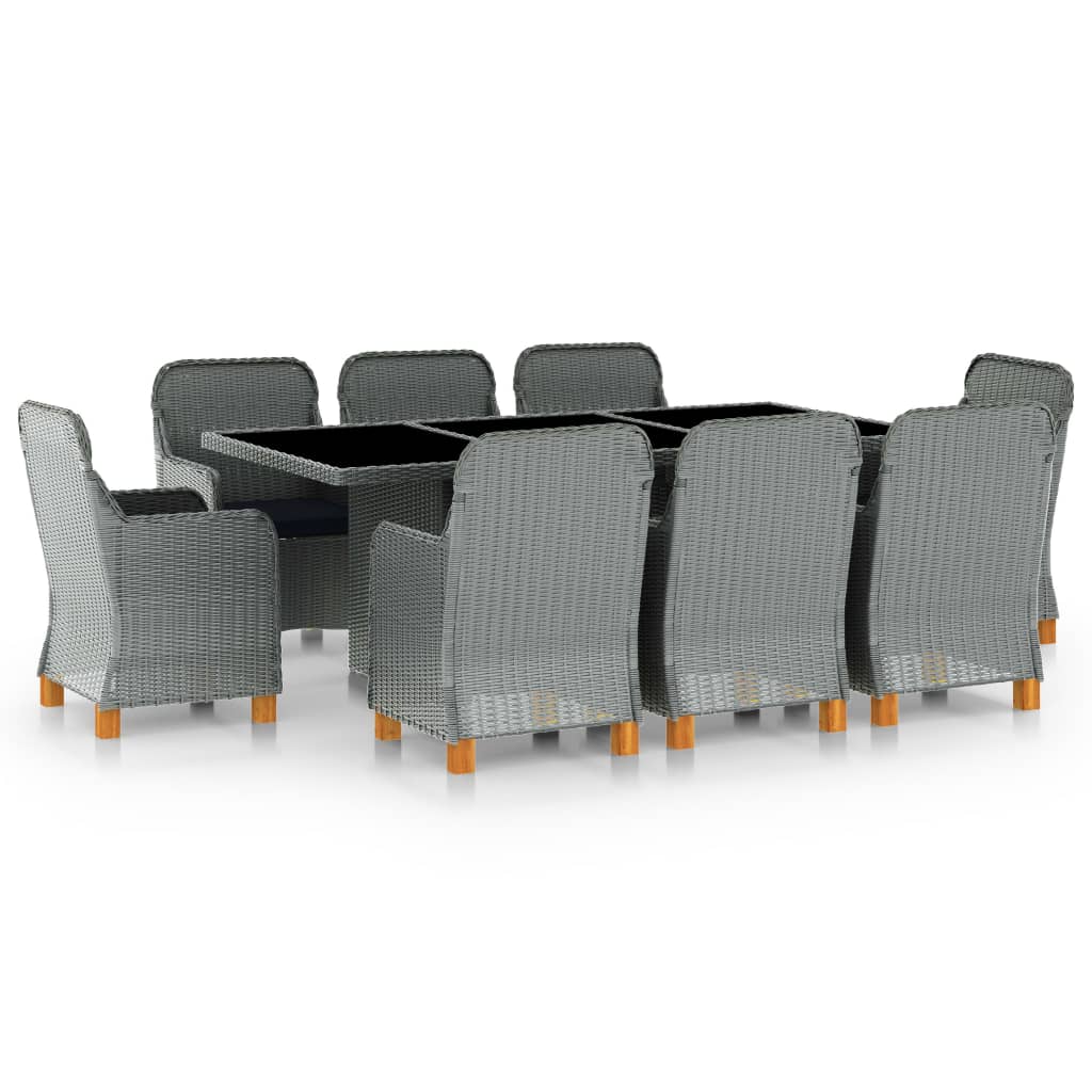 Set mobilier de exterior din 9 piese cu perne incluse vidaXL, Poliratan, 200 x 100 x 74 cm, Gri deschis