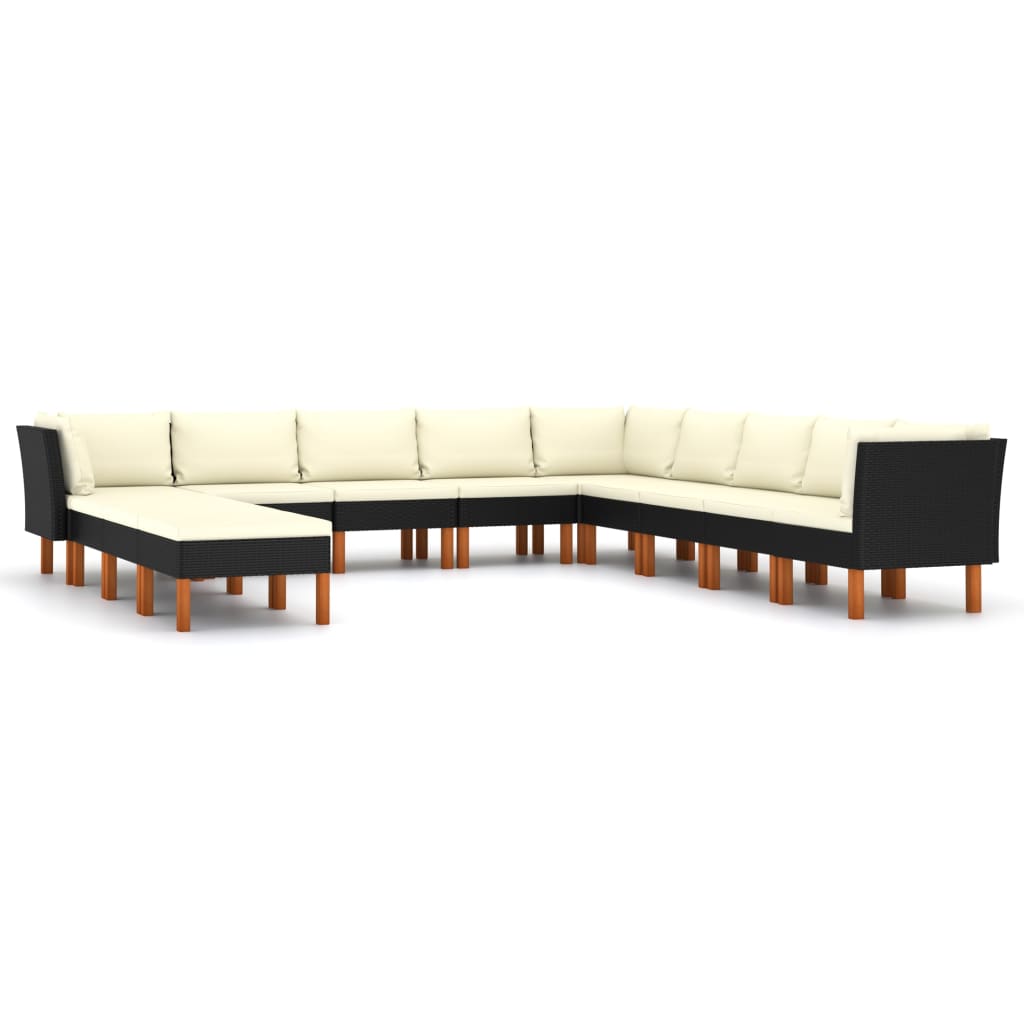 Set mobilier de gradina din 12 piese cu perne incluse vidaXL, Poliratan, Negru/Crem