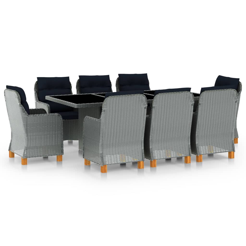 Set mobilier de exterior din 9 piese cu perne de spatar vidaXL, Poliratan, 200 x 100 x 74 cm, Gri deschis/Negru