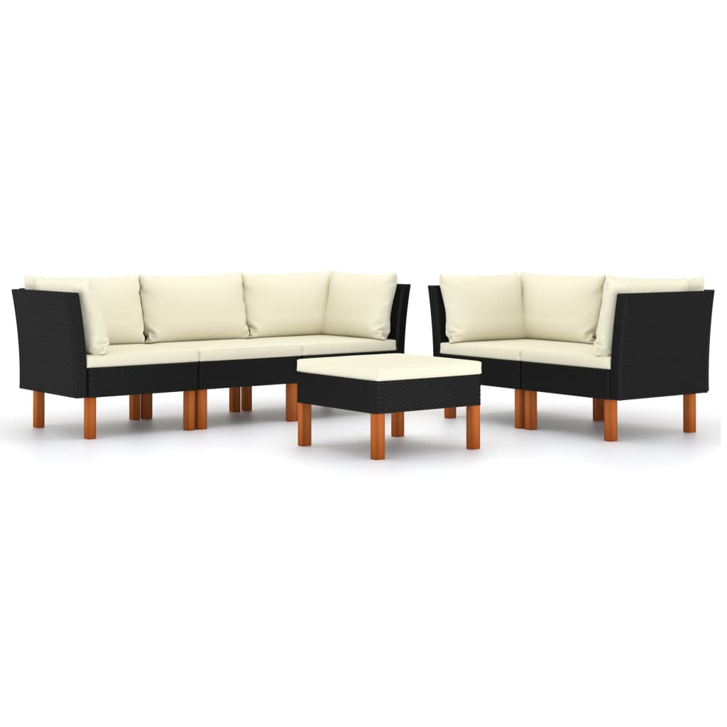 Set mobilier de gradina cu 5 canapele si 1 taburet cu perne vidaXL, Poliratan, Negru/Crem