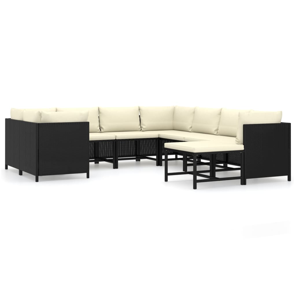 Set mobilier de gradina din 9 piese cu perne vidaXL, Poliratan, Negru/Crem