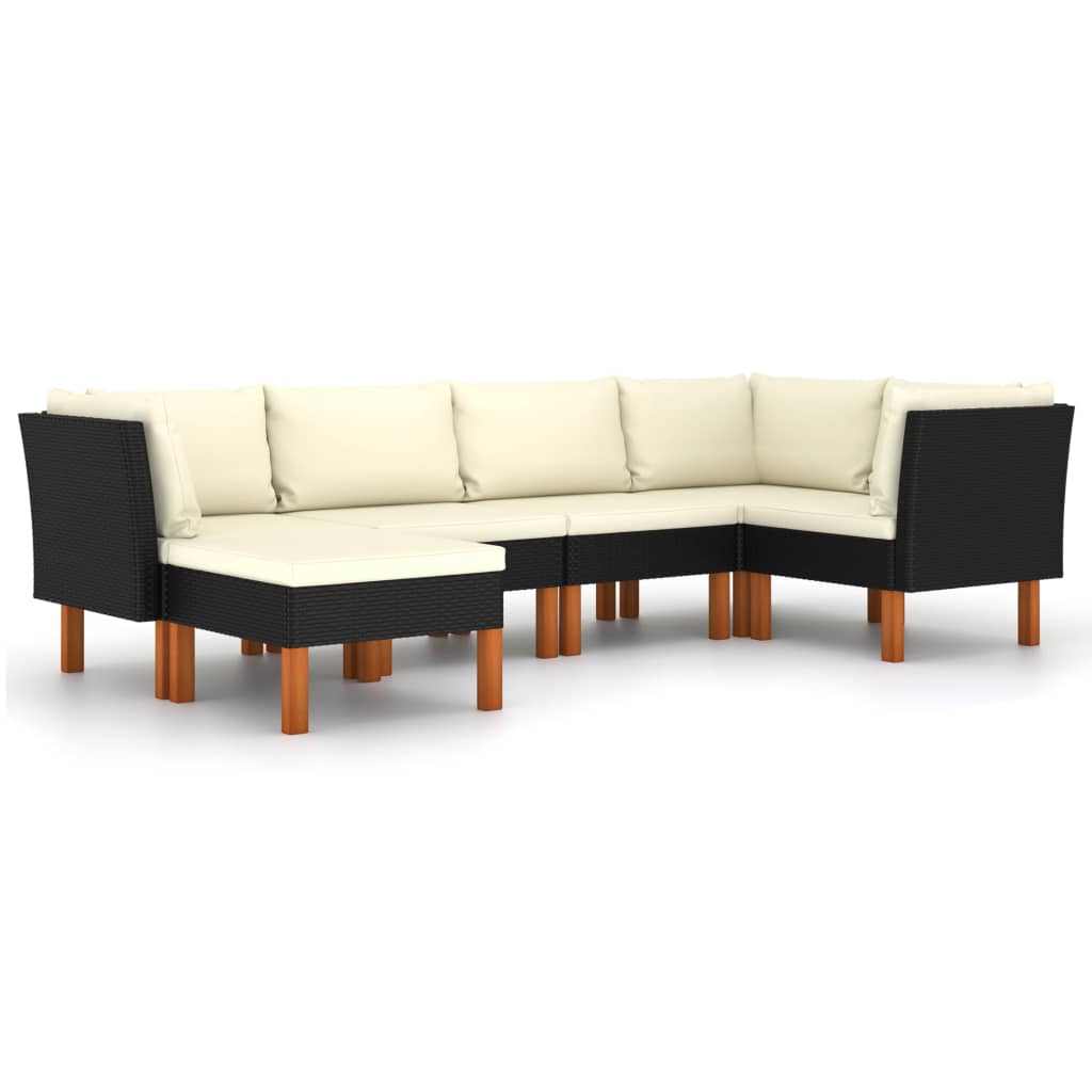 Set mobilier de gradina din 6 piese cu perne vidaXL, Poliratan, Negru/Crem