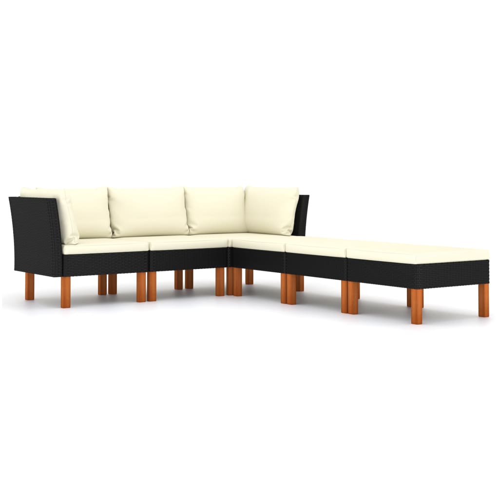 Set mobilier de gradina din 6 piese cu perne vidaXL, Poliratan,Negru/Crem