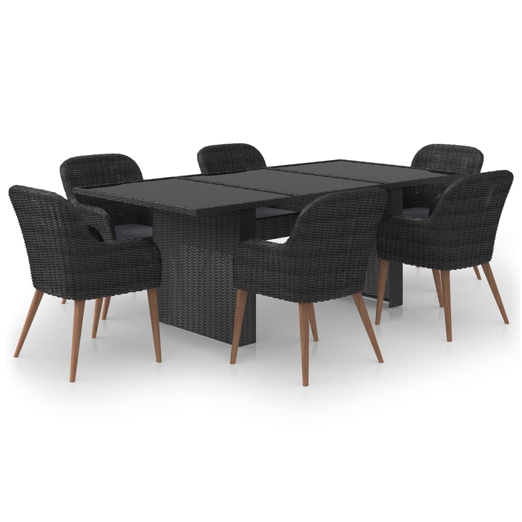 Set mobilier de gradina din 7 piese cu perne vidaXL, Poliratan, 200 x 100 x 74 cm, Negru