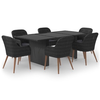 Set mobilier de gradina din 7 piese cu perne vidaXL, Poliratan, 200 x 100 x 74 cm, Negru Set mobilier de gradina din 7 piese cu perne vidaXL, Poliratan, 200 x 100 x 74 cm, Negru