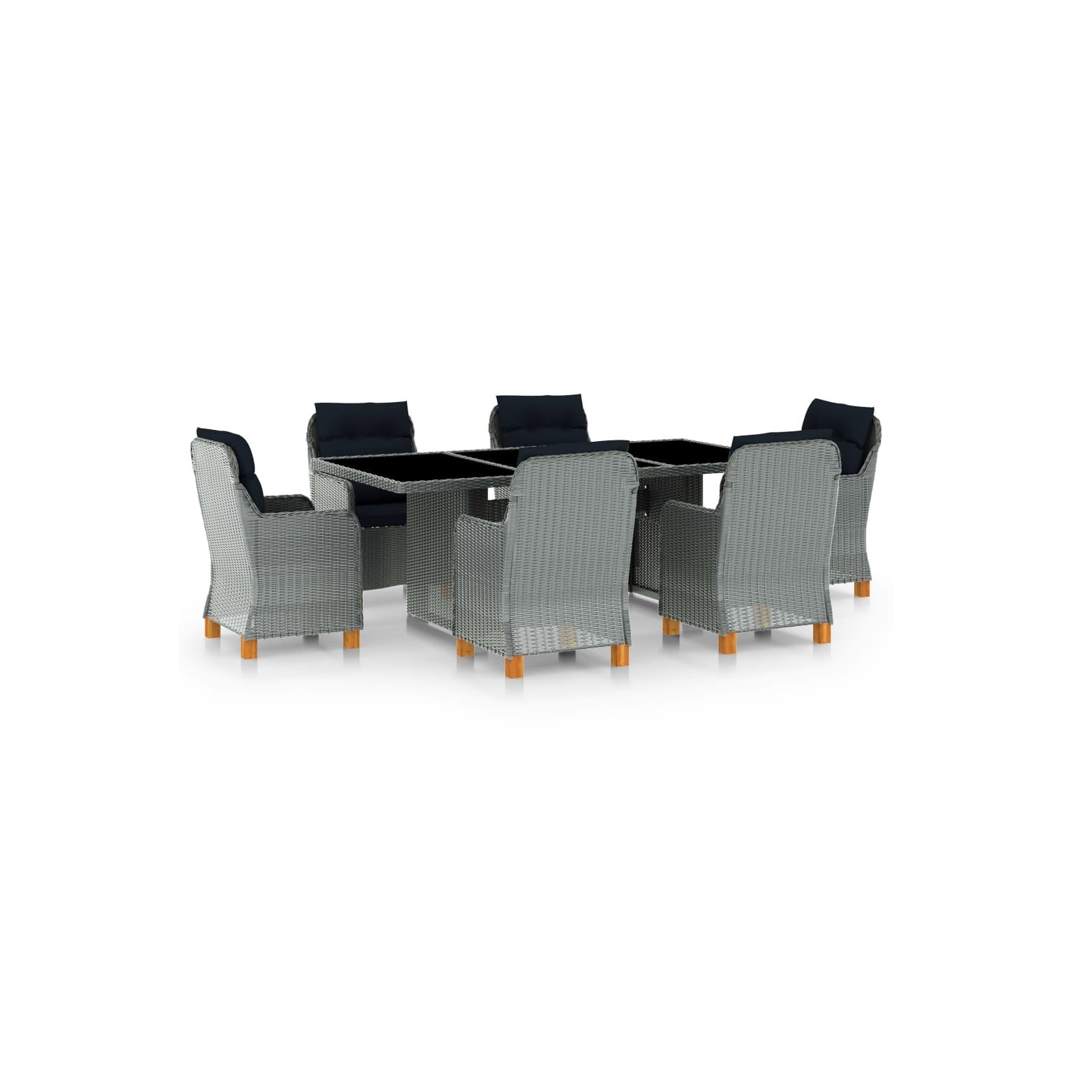 Set mobilier de exterior din 7 piese cu perne de spatar vidaXL, Poliratan, 200 x 100 x 74 cm, Gri deschis/Negru