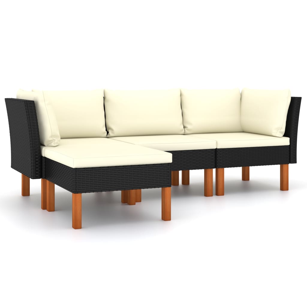 Set mobilier de gradina din 4 piese cu perne vidaXL, Poliratan, Negru/Crem