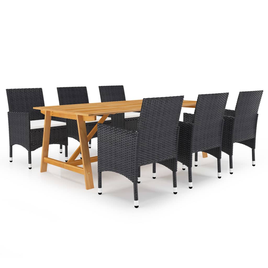 Set mobilier de gradina/exterior din 7 piese vidaXL, Poliratan, 206 x 100 x 74 cm, Negru/Maro