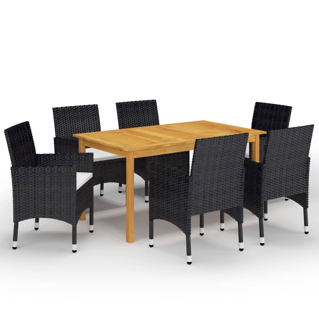 Set mobilier de gradina din 7 piese cu perne vidaXL, Poliratan, 150 x 90 x 74 cm, Negru/Maro