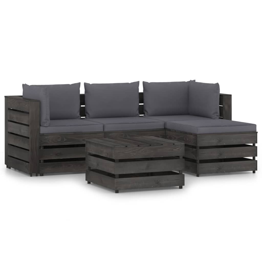Set mobilier de gradina din 5 piese cu perne vidaXL, Lemn, Negru/Gri antracit
