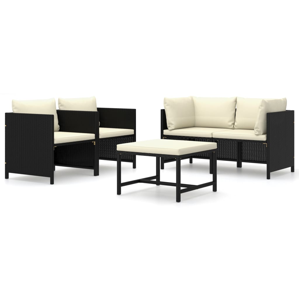 Set mobilier de gradina din 5 piese cu perne vidaXL, Poliratan, Negru/Crem