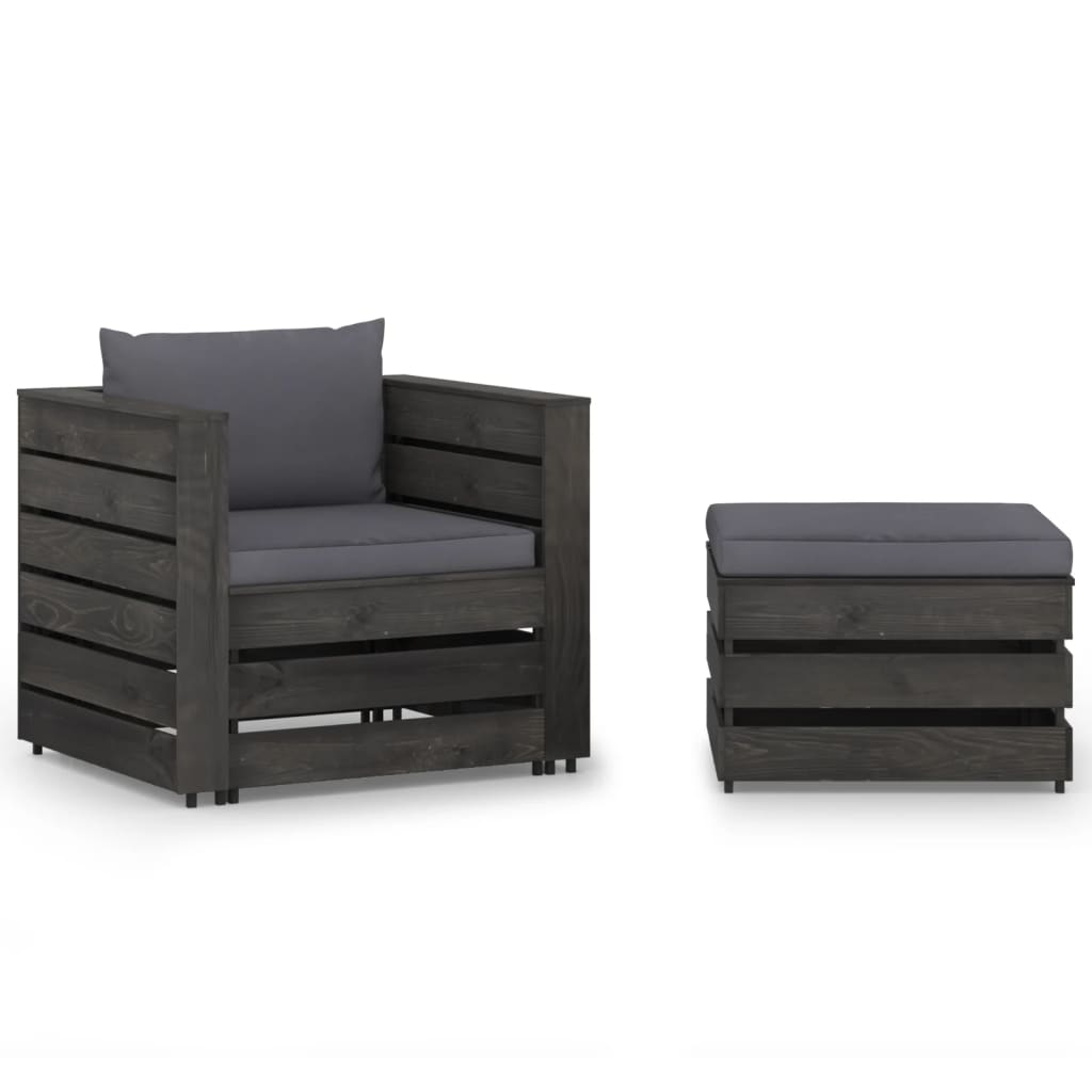 Set mobilier de gradina din 2 piese cu perna colorata vidaXL, Lemn, 77 x 70 x 66 cm, Negru/Gri antracit