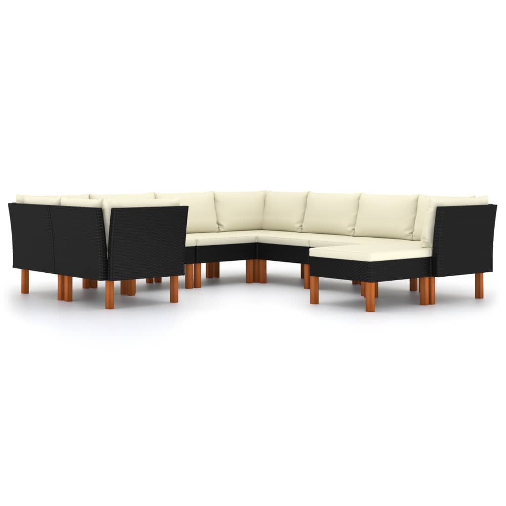 Set mobilier de gradina din 9 piese cu perne incluse vidaXL, Poliratan, Negru/Crem