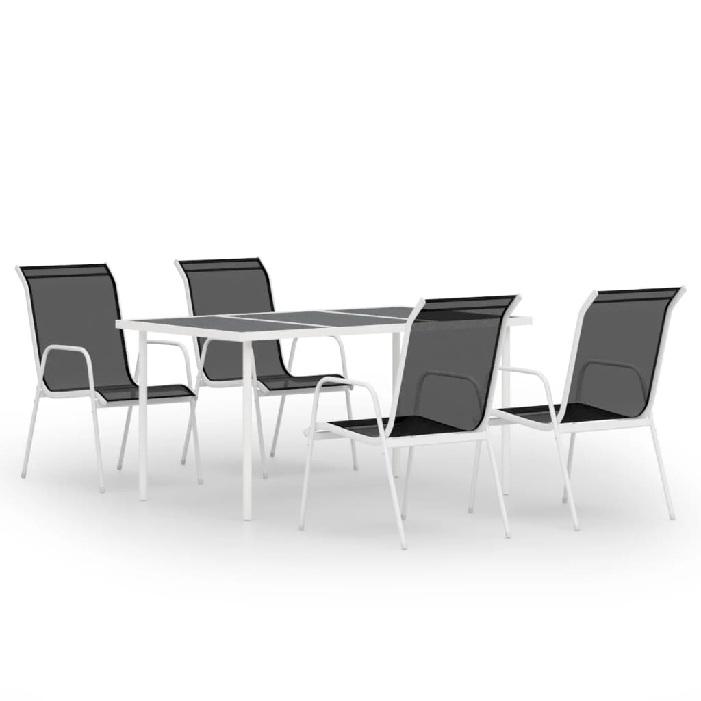 Set mobilier de exterior cu 5 piese vidaXL, Otel, 51 x 66 x 88 cm, Negru/Gri