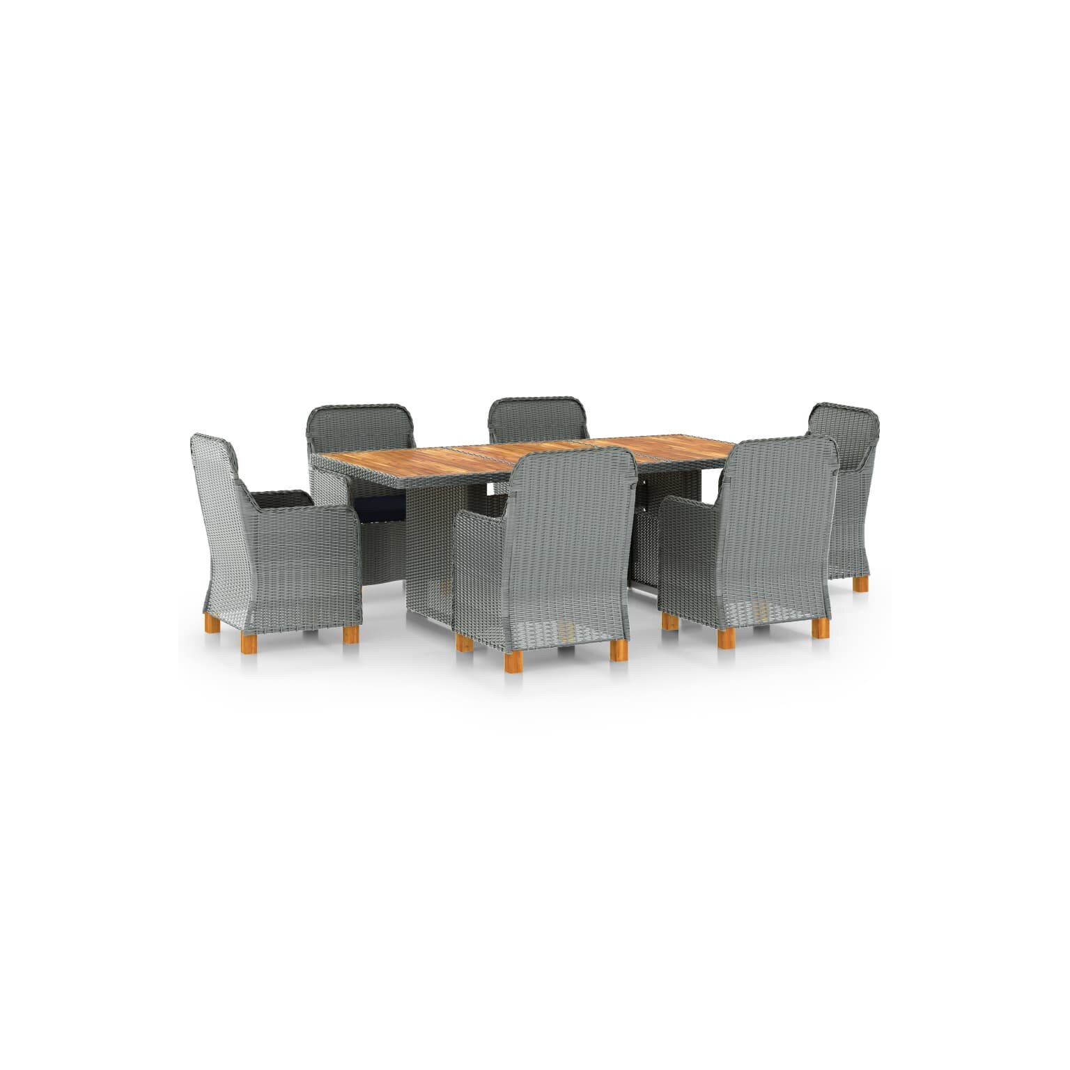 Set mobilier de exterior din 7 piese cu perne incluse vidaXL, Poliratan, 200 x 100 x 74 cm, Gri deschis