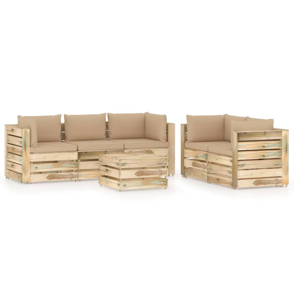 Set mobilier de gradina din paleti din 6 piese cu perne vidaXL, Lemn, 60 x 70 x 66 cm, Maro/Bej