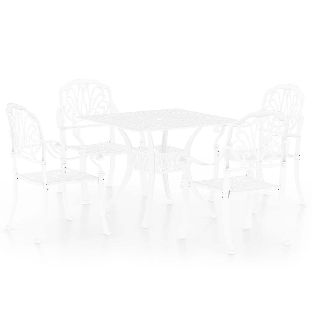 Set mobila bistro de gradina cu 5 piese din aluminiu turnat vidaXL, Aluminiu, 63 x 69 x 91 cm, Alb