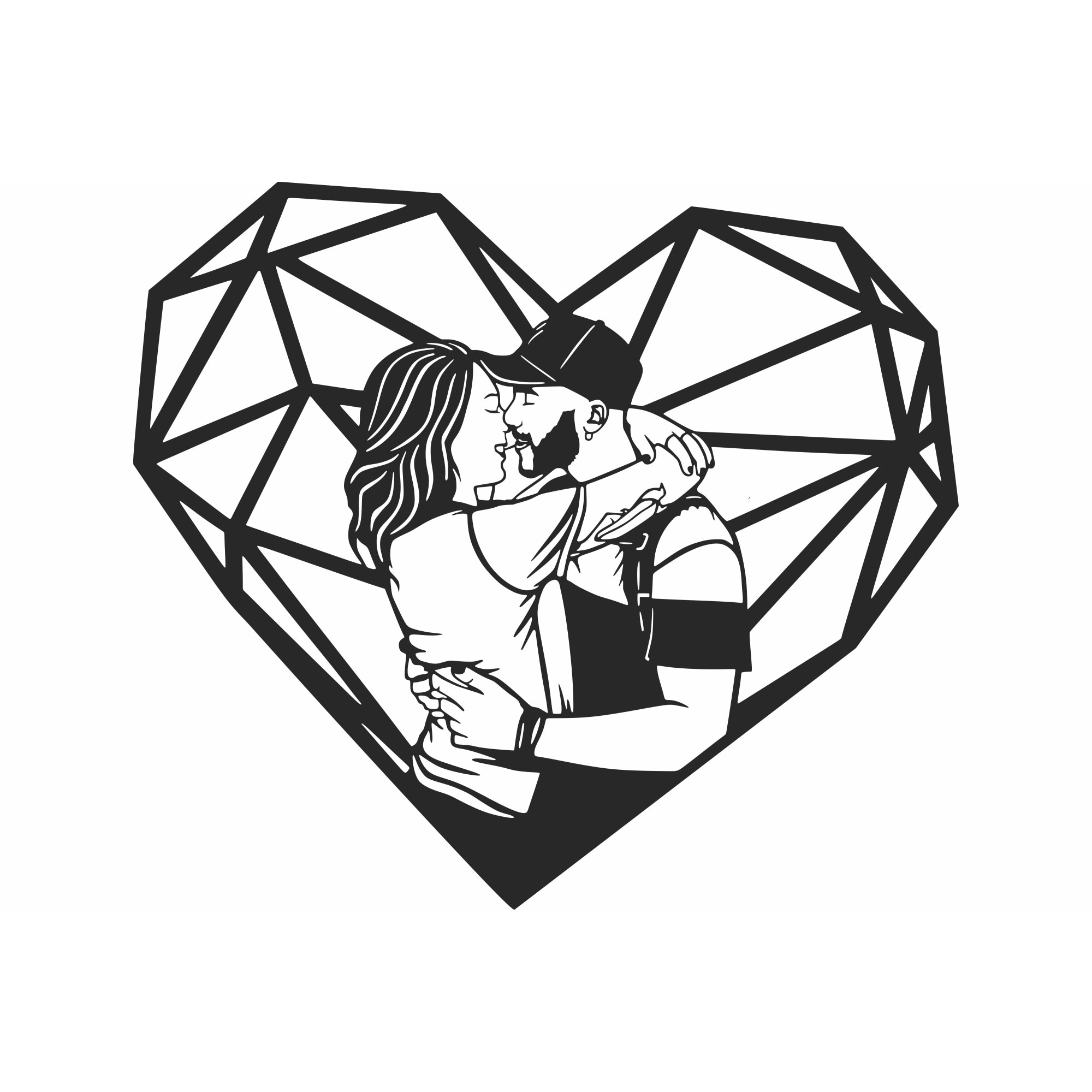 Decor Geometric Personalizabil perete Cuplu in Inima din lemn 29 cm x 26 cm