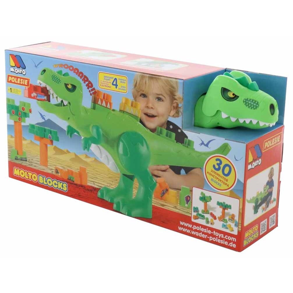 M Molto Dino Costruzioni 30 Pezzi - Dinosauro Elettronico Con Suoni Che Mangia I Blocchi, Gioco Educativo Per Bambini
