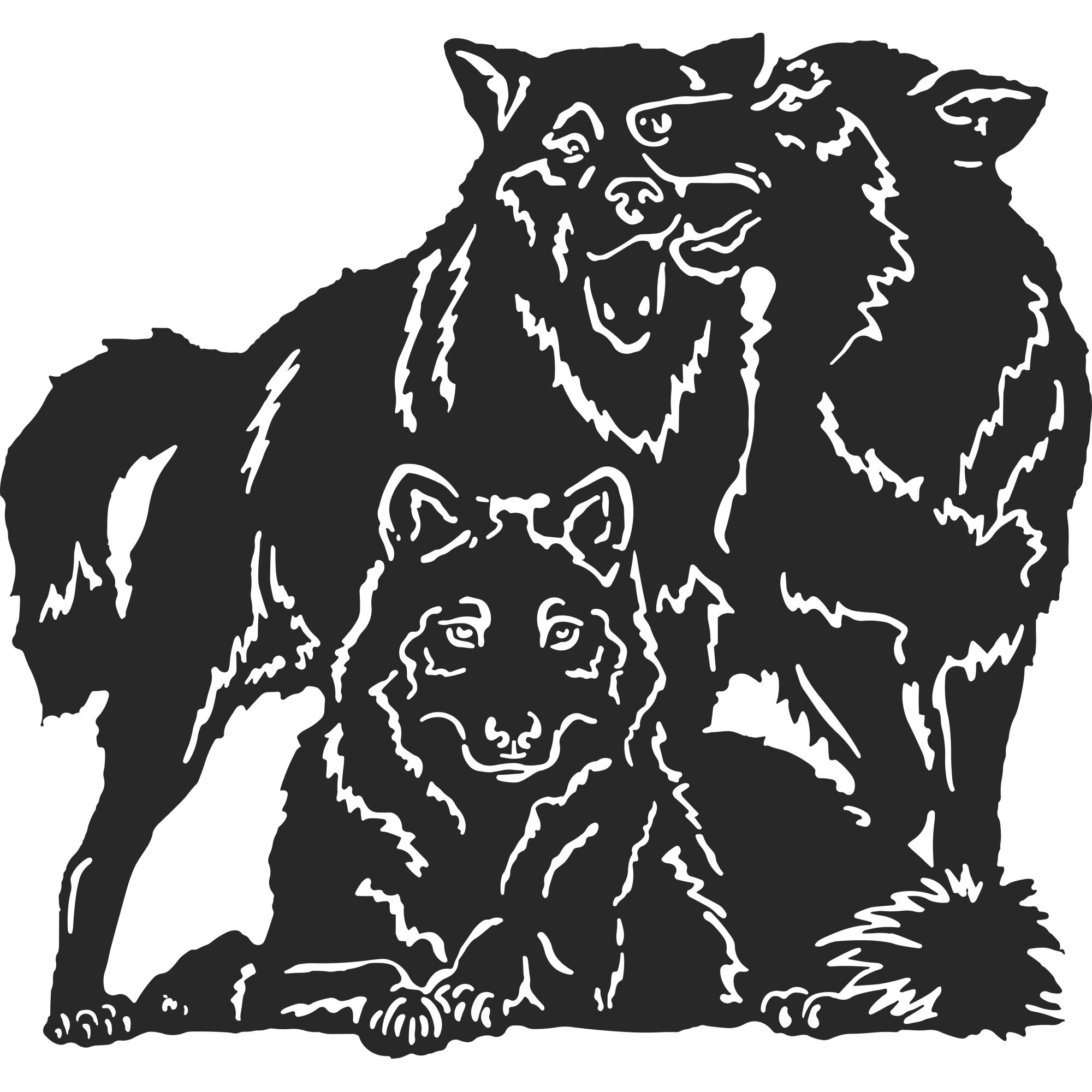 Decor perete Personalizabil Familie Lupi din lemn 31 cm x 29 cm