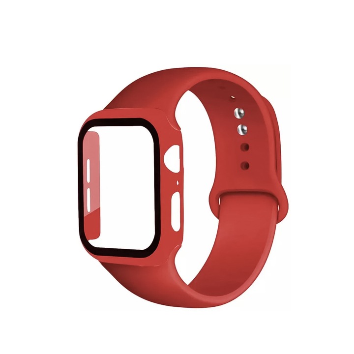 2 az 1-ben szett szilikon szíjjal és képernyővédővel kompatibilis az Apple Watch sorozat 1/2/3/4/5, minőségi anyagok, 38 mm, piros, doty