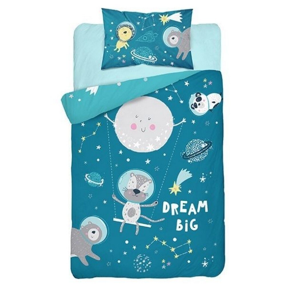 Lenjerie de pat pentru copii Detexpol, Dream Big, Bumbac, Turcoaz, 100x135cm