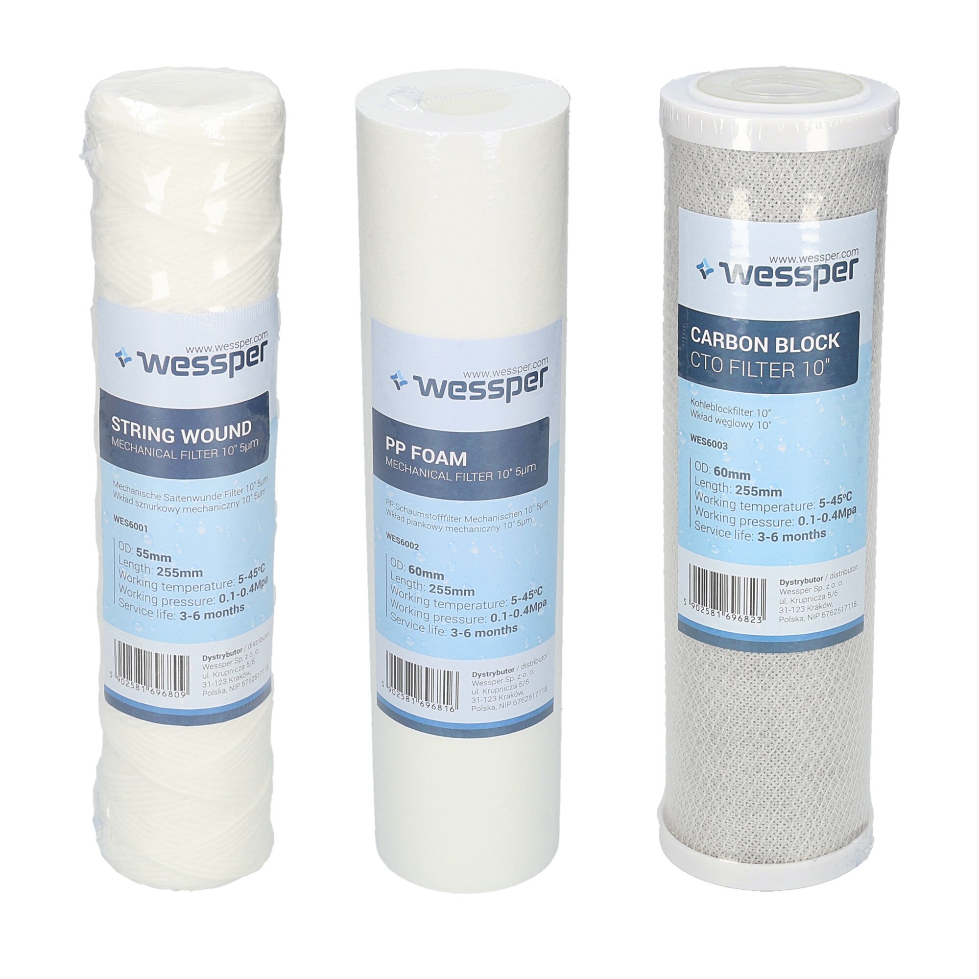Set 3 filtre de schimb, Wessper, pentru sisteme de osmoza inversa, sisteme de filtrare