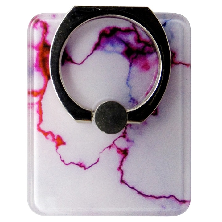 Suport cu inel design marmura roz si stand, rotativ, pentru telefoane