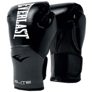 Manusi box, EVERLAST, ELITE, pentru antrenament, piele sintetica, prindere scai, negru, marimea 10 oz Manusi box, EVERLAST, ELITE, pentru antrenament, piele sintetica, prindere scai, negru, marimea 10 oz