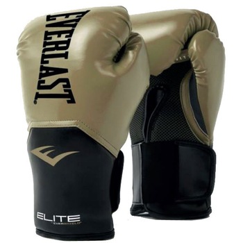 Manusi box, EVERLAST, ELITE, pentru antrenament, piele sintetica, prindere scai, auriu/negru, marimea 14 oz Manusi box, EVERLAST, ELITE, pentru antrenament, piele sintetica, prindere scai, auriu/negru, marimea 14 oz