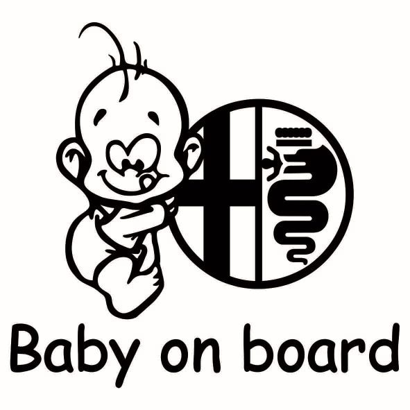 Sticker decorativ auto, logo Alfa Romeo , Baby on Board, negru