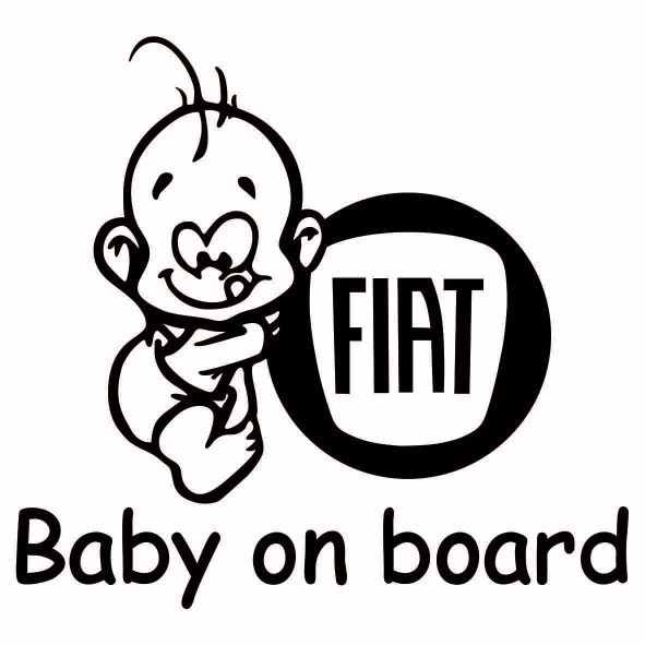Sticker decorativ auto, logo Fiat, Baby on Board, negru