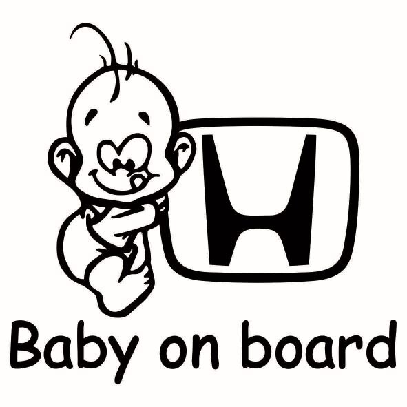 Sticker decorativ auto, logo Honda, Baby on Board, negru