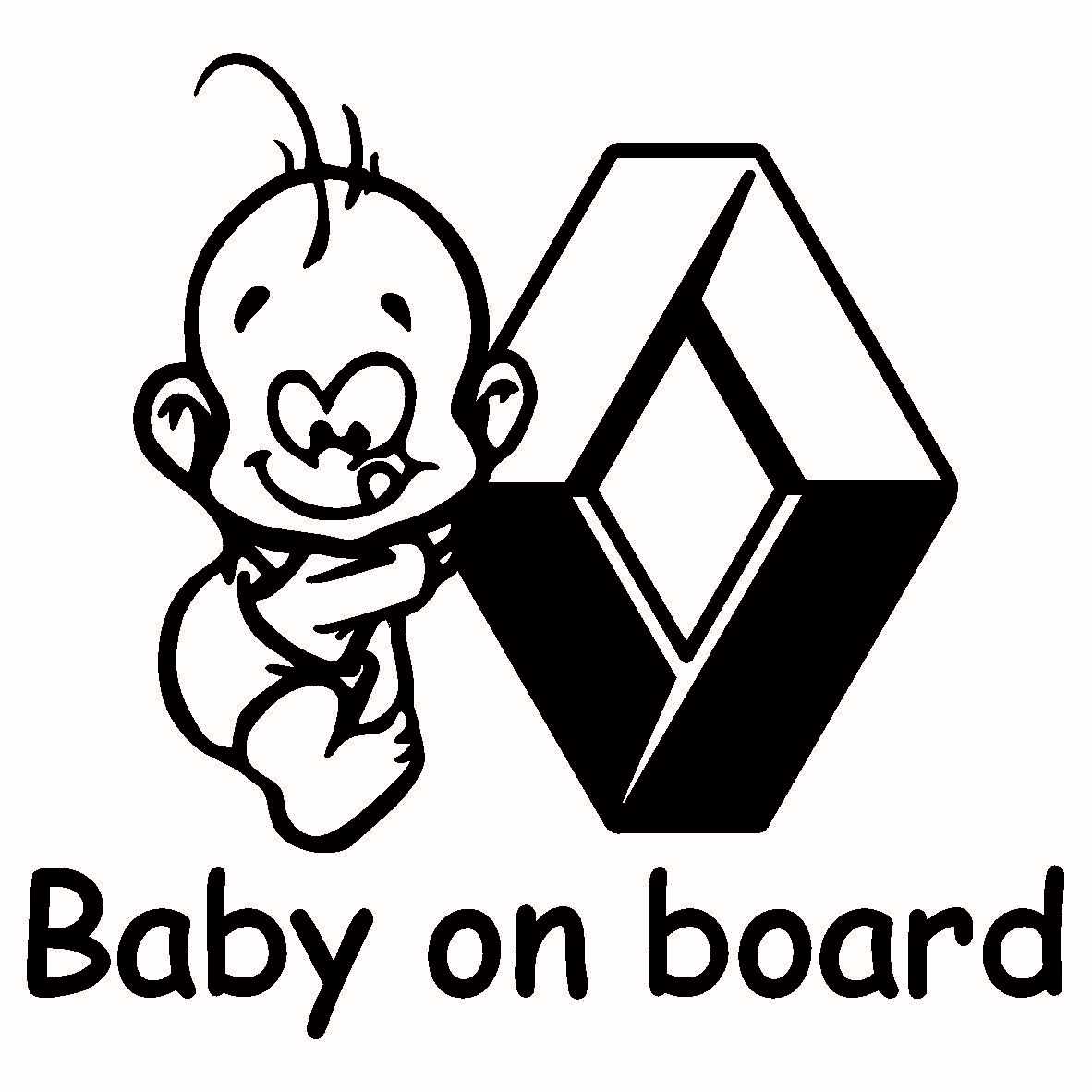 Sticker decorativ auto, logo Renault, Baby on Board, negru