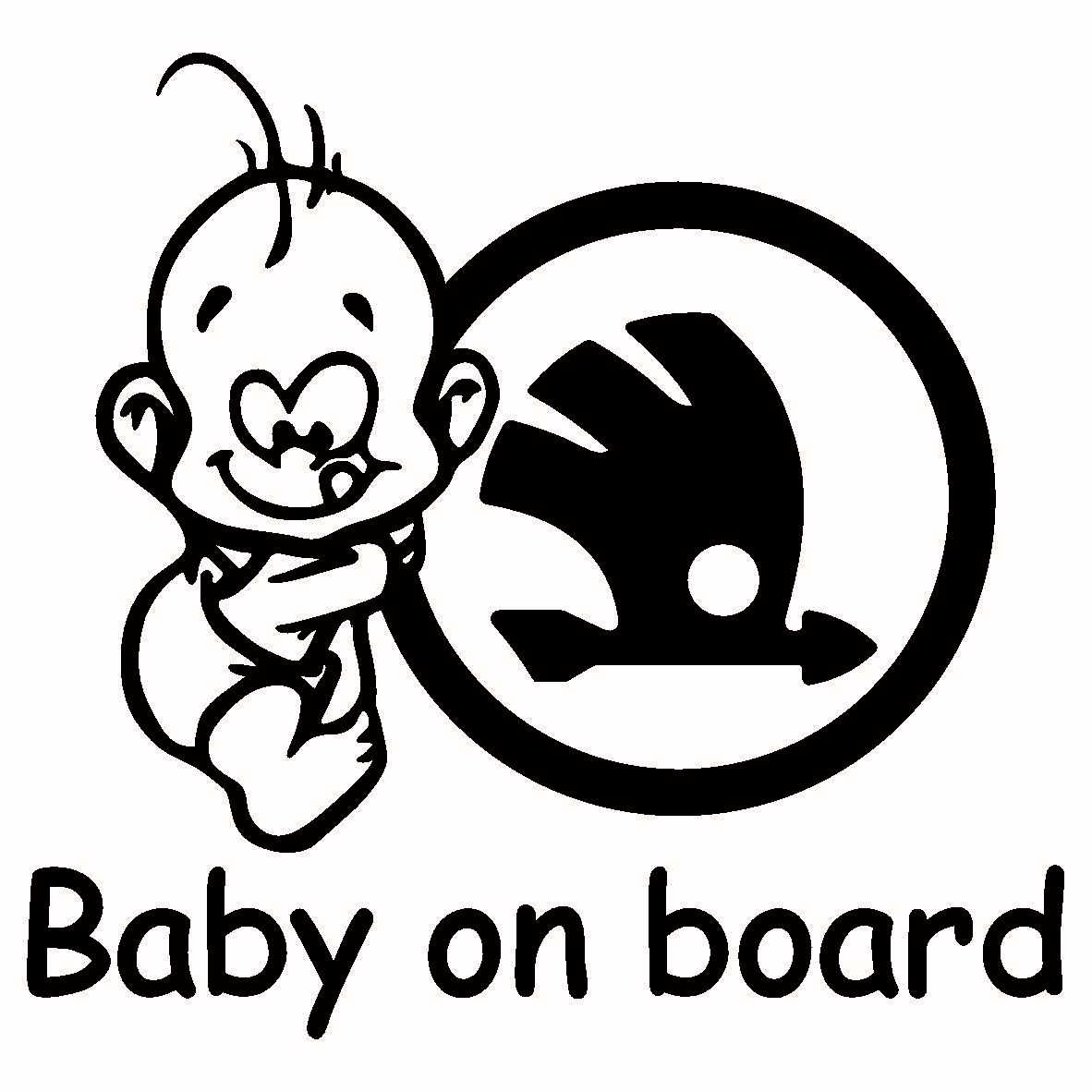 Sticker decorativ auto, logo Skoda, Baby on Board, negru