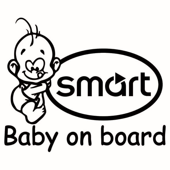 Sticker decorativ auto, logo Smart, Baby on Board, negru