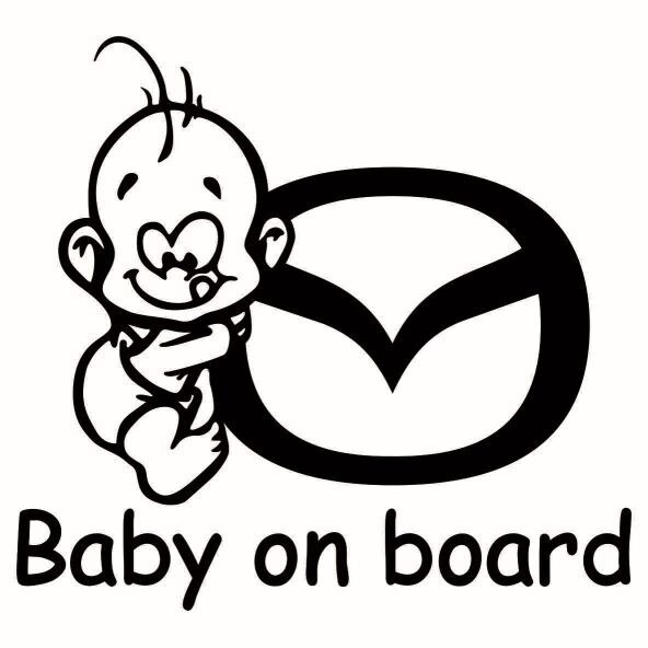 Sticker decorativ auto, logo Mazda, Baby on Board, negru