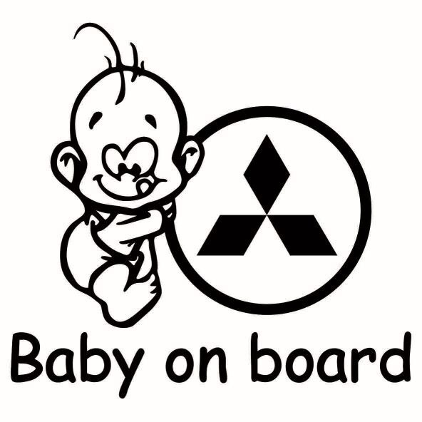 Sticker decorativ auto, logo Mitsubishi, Baby on Board, negru