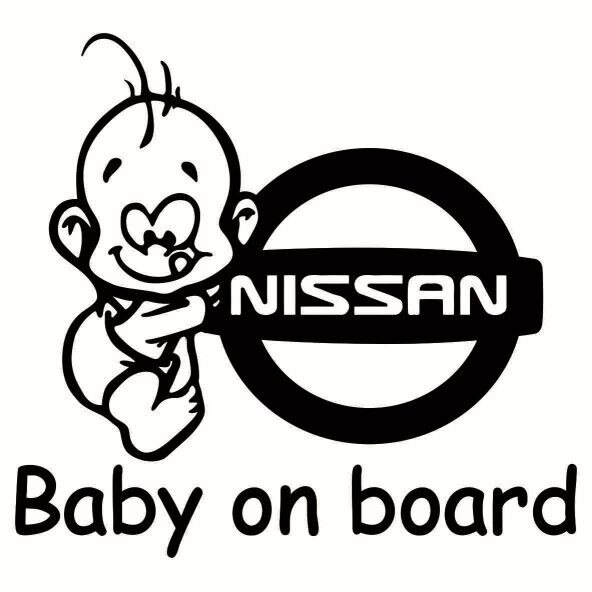 Sticker decorativ auto, logo Nissan, Baby on Board, negru