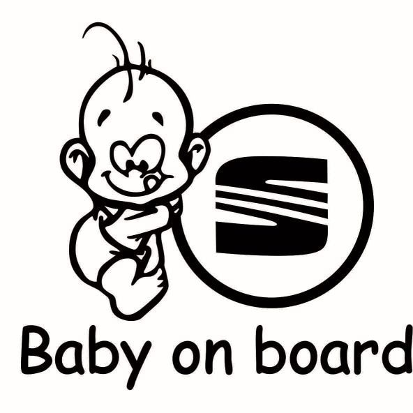 Sticker decorativ auto, logo Seat, Baby on Board, negru