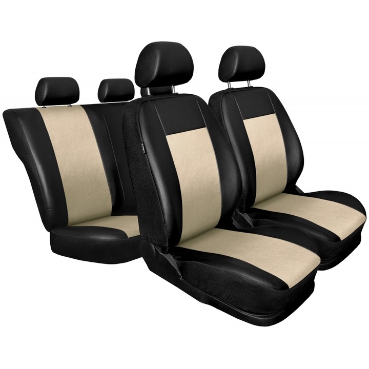 Комплект калъфи за автомобилни седалки Comfort Extra, Еко кожа, Бежово, 9 части