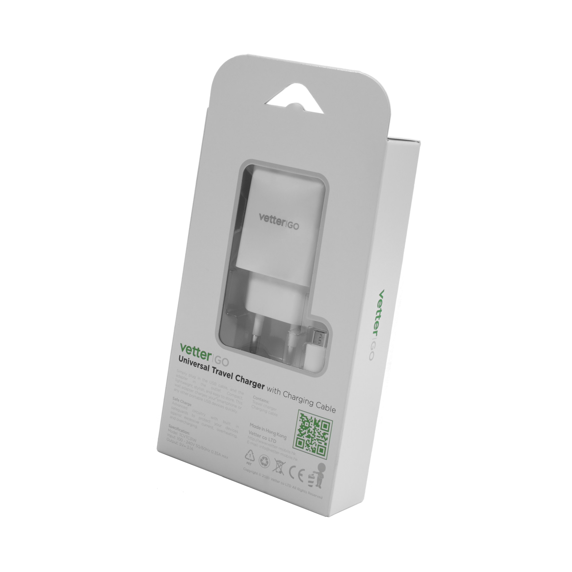 Incarcator universal si cablu type-c Vetter GO 3.1A alb