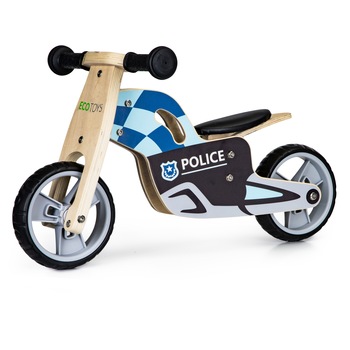 Bicileta de echilibrare din lemn ecologic, Police, Ecotoys, de la 18 luni Bicileta de echilibrare din lemn ecologic, Police, Ecotoys, de la 18 luni