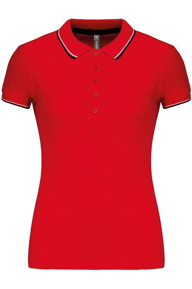 Tricou polo dama, Kariban Two Stripes K251, Rosu