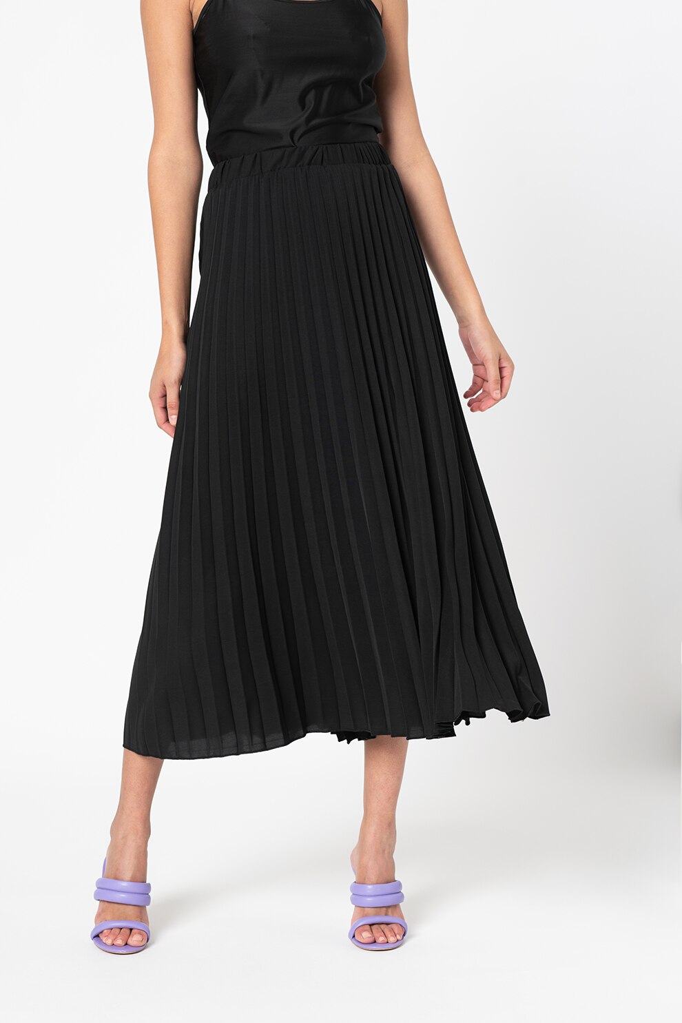 Sisters Point, Fusta midi cu pliuri Nitro, Negru stins