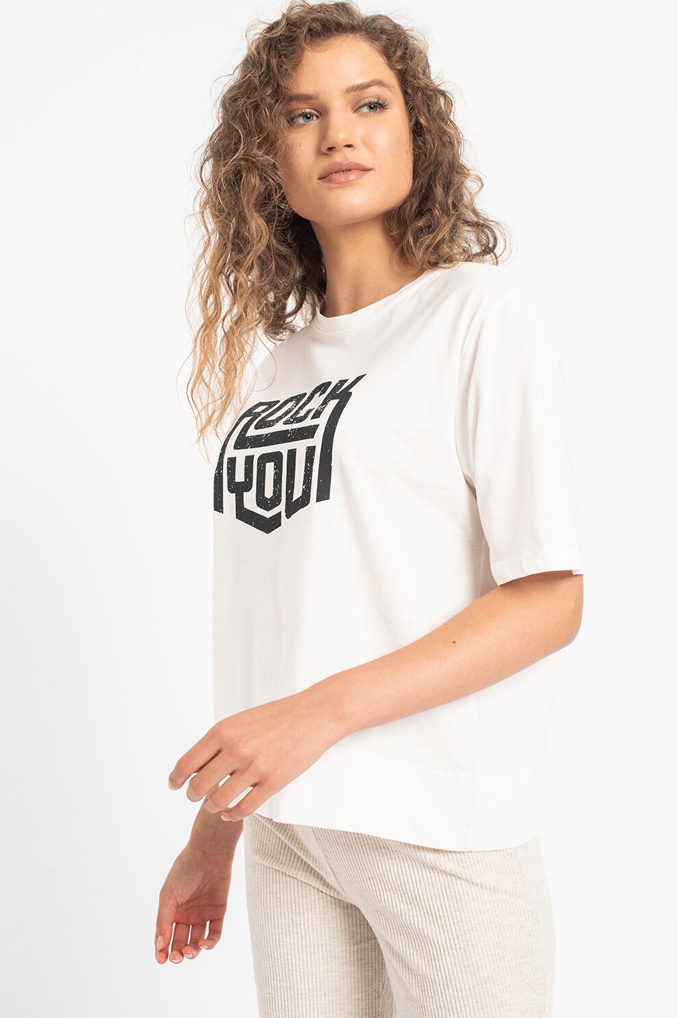 Sisters Point, Tricou cu imprimeu text Hiya, Alb/Negru